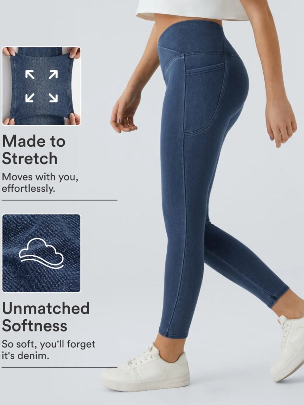 Halara Flex Crossover Pocket Washed Denim Work Leggings